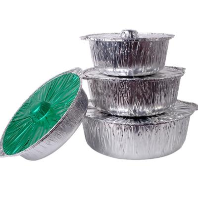 China Custom Hot Food Bowls 1000ml Waterproof Outdoor Baking Cooking Green Disposable Foil Container Foil Hot Pots With Lids for sale