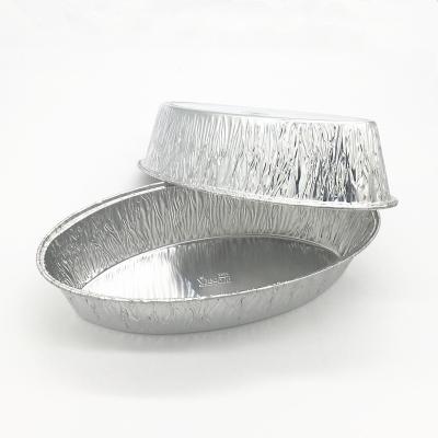 Cina Wholesale food use aluminum foil oval cake pans silver 2100ml large size roast chicken BBQ tray disposable aluminum foil plates in vendita