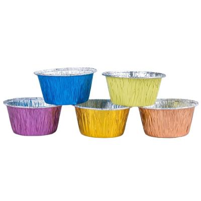 China Wholesale colorful 105ml aluminium foil cupcake cup round mini aluminum foil muffin cake tray with lid for party for sale