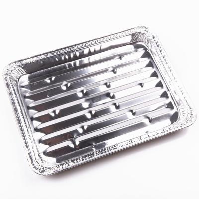 China Durable 1300ml Food Grade Perforated Baking Foil Trays Oven Roast Chicken Disposable Large Grill Foil Roast for sale