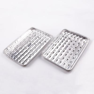 China 1000ML certified durable broiler pans rectangle disposable tin foil BBQ grill perforated aluminum foil bbq tray with holes for sale