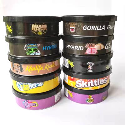 China Seal Ring Pull 100ML Metal Tin Can Customized Stickers 3.5G Runtz Herb Flower Cali Press Dry Tin Can Container for sale