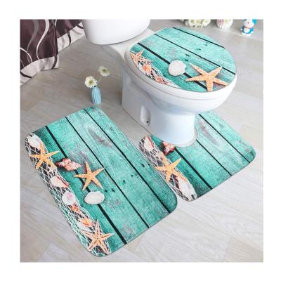 China Washable Soft Flannel Bathroom Blanket Mats 3 Piece Set Cutout Cover Toilet Lid Cover With Pad Non Slip Backing Bath Mat for sale