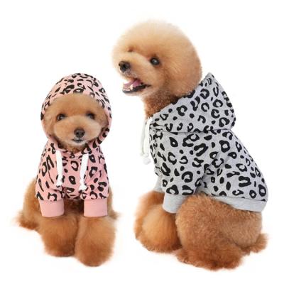 China Viable Supplier Two Colors Leopard Print Pet Clothes Wholesale Design Dog Print Hooded Sweatshirt for sale