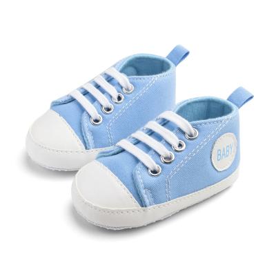 China Others Wholesale Unisex Newborn Prewalker First Steps Soft Unique Casual Walking Canvas Baby 1 Year Designer Shoes 2021 for sale