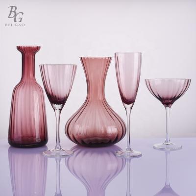 China Restaurant Luxury Unique Wine Glasses Ribbed Dinner Set Purple Wine Glass for sale