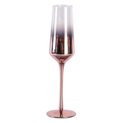 China Flute Champagne Glasses Metal Stem Ion Plating Champagne Wholesale Wedding Champagne Glass Rose Gold Pink for sale