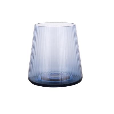 China Restaurant Ink Blue Ribbed Toasting Glass Tumbler Cups Wholesale for sale