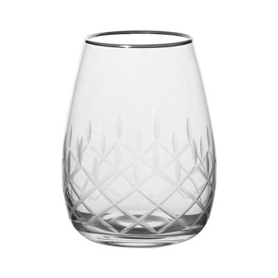 China Hot Selling Stemless Glass Restaurant Wine Water Wine Glass Handcrafted Crystal Glass Set for sale