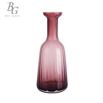 China 100% handcrafted 1.27L purple ribbed decanter glass for sale