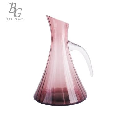 China Restaurant Hand Made Purple Ribbed Decanter / Pitcher With Clear Handle 2.0 L for sale