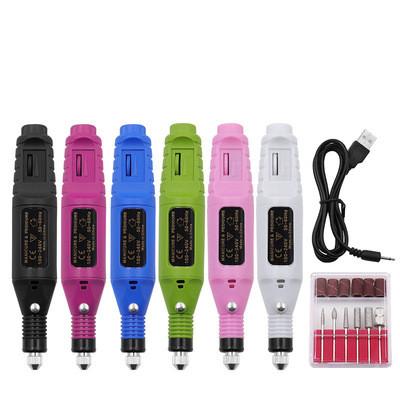 China Plastic USB Charging Electric Nail Drill Machine Pedicure Manicure Milling Cutter Set Nail Folder Pen Drill Bit Gel Polishing Remover Tool for sale