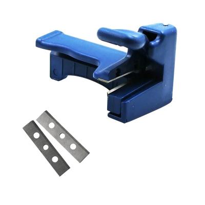 China Construction Material Stores Edging Machine Block Mode Double Device Manual Wood Edge Head And Tail Trimmer For Carpenter PVC Binding Strip for sale