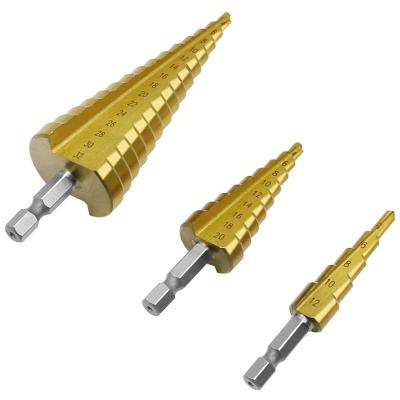 China 3pcs Drilling Metal Wood Hole Cutter High Speed ​​Steel Cone Drill Bit Bit Machine Tools HSS Titanium Step Drill Bit 4-32mm 4-12 4-20 for sale