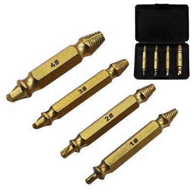 China High Quality S2 Alloy Steel + Ti Hardware 4pcs Screw Extractor Side Damaged Drill Bit Double Bolts Broken Stud Remover Tool Bolt Extractor for sale