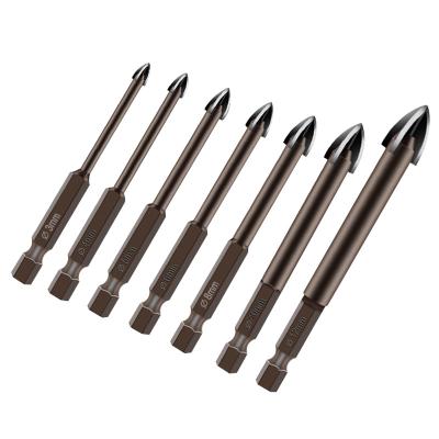 China Masonry Drilling 10mm Glass Drill Bits Set Alloy Carbide Point With 4 Cutting Edges Ceramic Tile Cross Spear Head Glass Drill Bits for sale