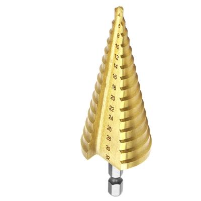 China Metal Drilling 4-32mm HSS Titanium Coated Metric Step Drill Bit Metal Wood Hole Cutter High Speed ​​Steel Step Taper Drilling Tool for sale