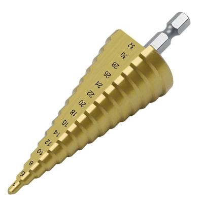 China 3pc Hss Wood Drilling Step Drill Bit Set Cone Hole Cutter Tapers Metric 4-12mm 4-20mm 4-32mm Titanium Metal Coated Step Cone Drill Bit for sale