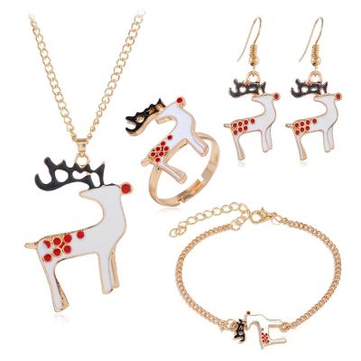 China Christmas Xmas Enamel Cheap Deer Earrings Necklace Ring Pendant Bracelet Earring Jewelry Sets For Promotion Gift Option for sale