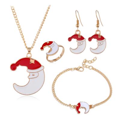 China Christmas Multi Sets Four Pcs Santa Claus Jingle Elk Bell Earrings Necklace Bracelet Ring Piece Jewelry Set for sale