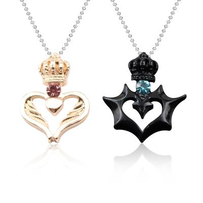 China New Design TRENDY His King and His Queen's Day Gift Couples Pendant Necklaces Angel Crystal Necklace Boy Girl Valentine's Queen for sale