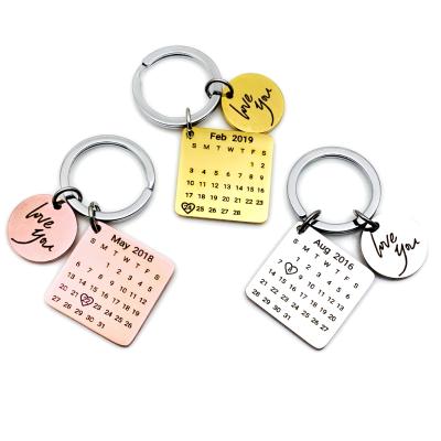 China Promotion Gift DIY Anniversary Couples Anniversary Gift Stainless Steel Civil Date Key Chain Creative Free Custom Logo for sale