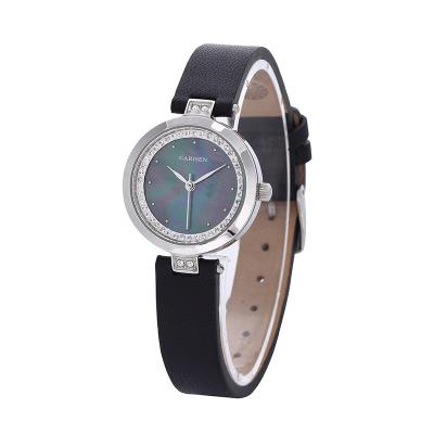 China Fashion Wrist Watch White Women Girls Ladies Chronograph Sheelfish Diamond Black Custom Waterproof Female Luxury Leather Strap Wrist Watch for sale