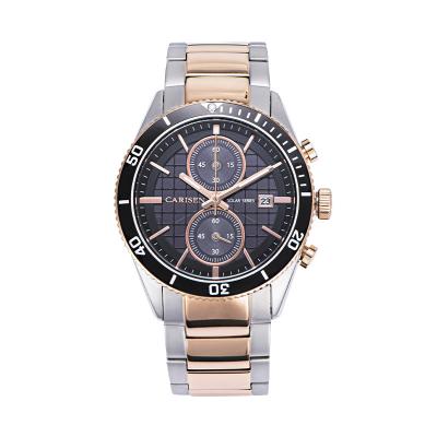 China Carisen ODM Wristwatch Men's Stainless Steel Case Chronograph Strap Band Solar Waterproof Men's Business Solar Quartz Watch for sale