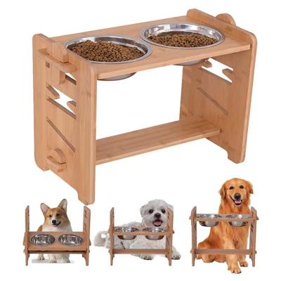 China Sustainable Factory Sale Various Adjustable Wood Customized High Feeding Pet Bowl for sale