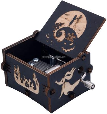 China Wooden Music Box Nightmare Music Box Halloween Gift Color Draw Music Before Hand Crank Mini Custom DIY Wooden Music Box Christmas for sale