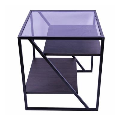 China Attractive popular luxury square side table metal frame metal particle board glass coffee table coffee table for sale