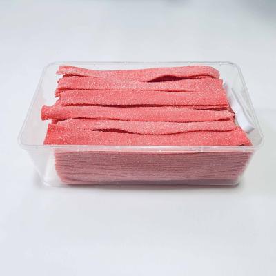 China Eat Straight Long Ribbon Flavor Flat Halal Sour Strawberry Belt Soft Candy for sale