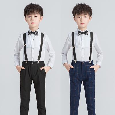 China Boys Gentleman Formal Clothing Sets Autumn Kids Formal Suits Long Sleeve Shirt+Suspenders Long Pants Boy Clothes for sale