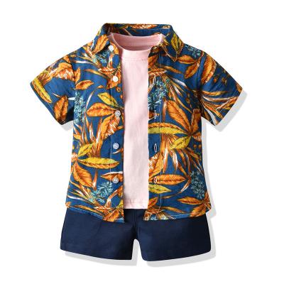 China Casual Hawaiian Style Kids Boys Casual Clothes Set Floral Short Sleeve Shirt+T-shirt+Shorts 3Pcs Gentleman Outfits for sale