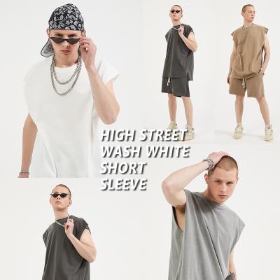 China High Street Casual Vintage Washed Sweat Suit Boy Vest Shorts Custom Logo Men Suits 2 Pieces for sale