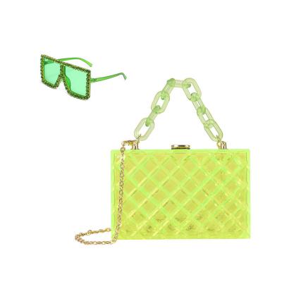 China 2021 fashion hot designer clear square box set acrylic handbags and purses sets matching sunglasses for sale