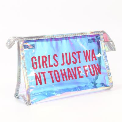 China Hot Selling Iridescent Holographic PVC Cosmetic Bag Fashion Makeup Bag PVC Iridescent Bag for sale