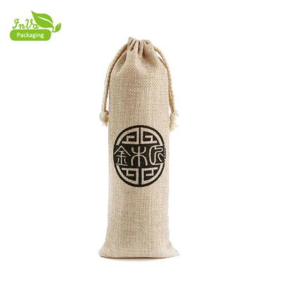 China Factory price direct sale small recyclable jute drawstring bag for water bottle for sale