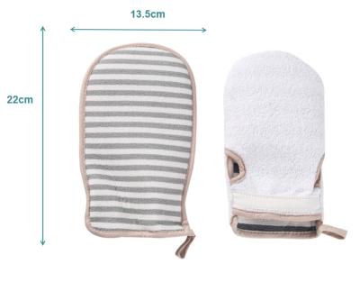 China All Natural Exfoliating Single Color Thickened Double Sided Stripe Finger Mud Rub Ash Wash Bath Rub Bath Gloves for sale