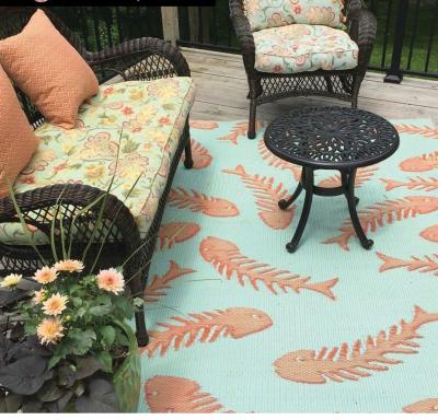 China Washable custom logo pp woven patio cover plastic waterproof outdoor mat rv for sale