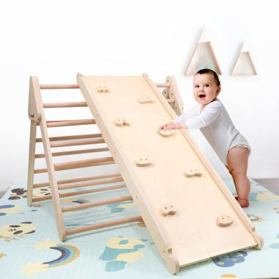 China Early Education Wooden Children Triangle Climbing Frame Slide Kindergarten Ins Baby Climbing Frame Indoor Physical Training for sale