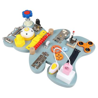 China Earlier Education Bear Toddlers Montessori Wall Play Board Busy Board Music Mechanism Open Block Busy Toys for sale