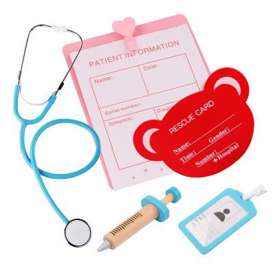 China Wooden Dentist Doctor Clothes Auscultation Injection Medicine Box Doctor Toy Early Education Children's Simulation Game Room Set Boys And Girls for sale