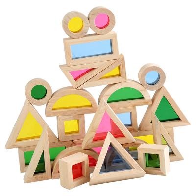 China Earlier Education Rainbow Building Block Children's Shape Transparent Light-transmitting Wooden Toys Educational Creative Knowledge Building for sale