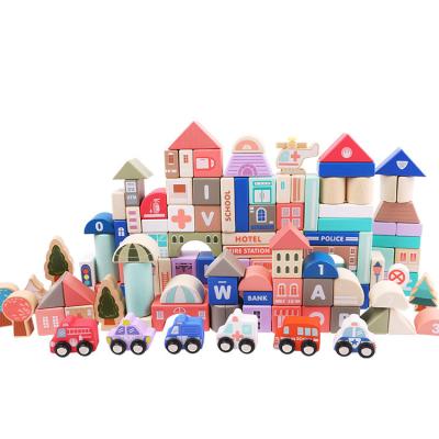 China Early education wooden city 115 Macaron building block children's wooden puzzle cognitive early education toys for sale