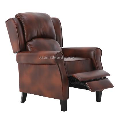 China Brown Adjustable Wing Back Faux Leather Living Room Single (Height) Recliner Sofa for sale