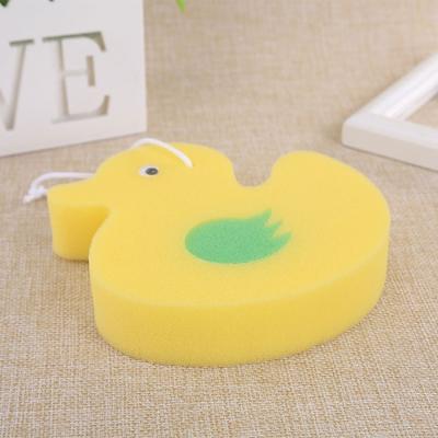 China Sustainable Cute Yellow Sponge Duck Shape Baby Bath Shower Cute Animal Shaped Duck Bath Glove With High Quality for sale