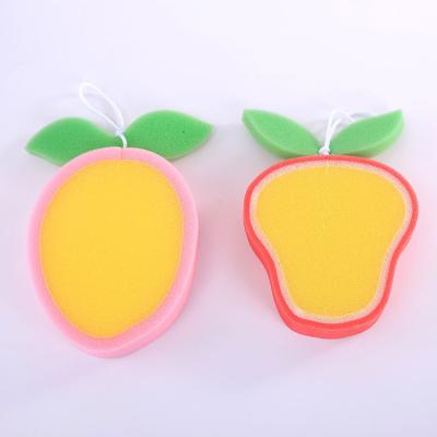 China Viable Cute Kids Bath Fruit Shape Cartoon Sponge Kitchen Dish Washing Sponge Brush Cleaning Pad for sale