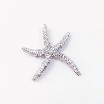 China Crystal Minimalist Jewelry 925 Silver Crystal Starfish Brooch For Mothers Day Gift for sale