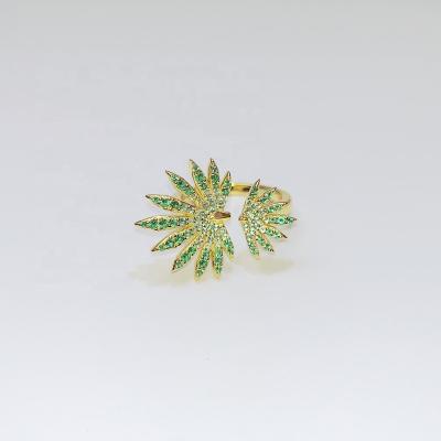 China Original Competitive Price 925 Silver Leaf Rings Diamond Jewelry Zircon Leaf Sparkle Rings for sale